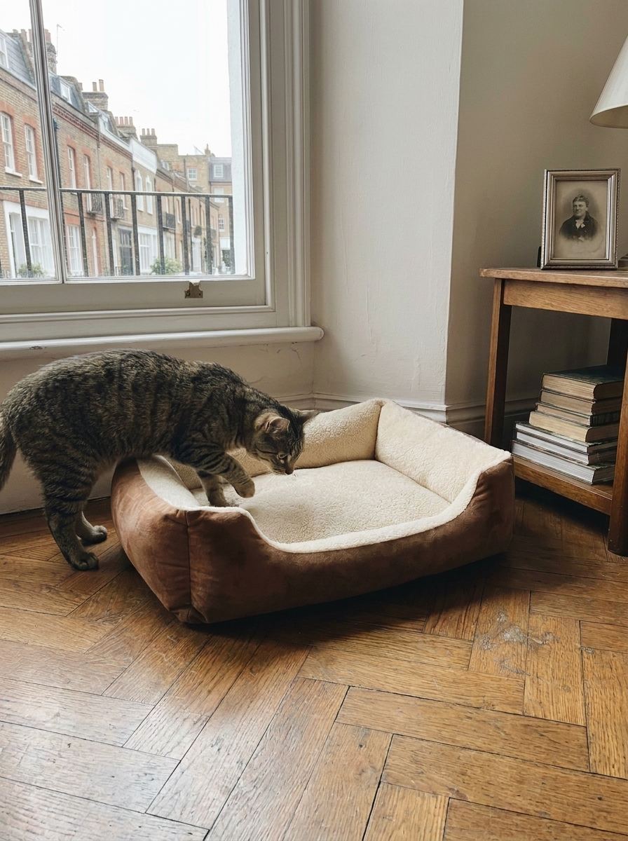 Jennie's cat approaching bed